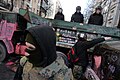 Barricade line separating internal troops and protesters. Clashes in Kyiv, Ukraine. Events of February 18, 2014