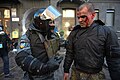 Berkut officer addressing a proteser during clashes in Kyiv, Ukraine. Events of February 18, 2014