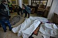 Dead bodies in a makeshift hospital and morgue in the hotel Ukraine lobby. Clashes in Kyiv, Ukraine. Events of February 20, 2014