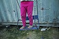 Little girl pictured on a swing set arranged in Vial refugee camp. Chios, Grece, Aegean Sea. 27 September, 2016.jpg