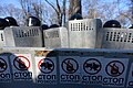 Line of internal troop solldiers holding protective positions. Signs say- Stop Barrocades! Stop Crackdown!. Clashes in Ukraine, Kyiv. Events of February 18, 2014