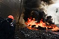 Tires on fire used as a barricade line. Clashes in Kyiv, Ukraine. Events of February 18, 2014