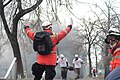 Ukrainian Red Cross volunteers performing evacuation of the injured as the clashes rage in Kyiv, Ukraine. Events of February 20, 2014