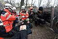 Ukrainian Red Cross volunteers performing first medical aid as the clashes rage in Kyiv, Ukraine. Events of February 20, 2014