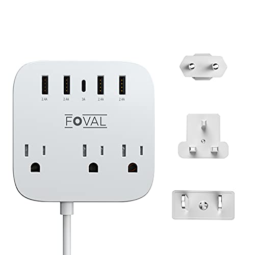 Best for International Travel: Foval EU/UK/US Power Strip with USB